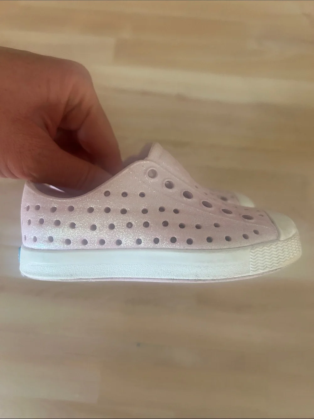 Native Toddler Shoes -- SPARKLY — Pink Slip-On Water-Resistant Shoes - 5 Toddler